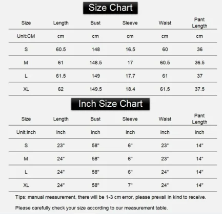 Size Chart of Tropical Summer Silk Pajama
