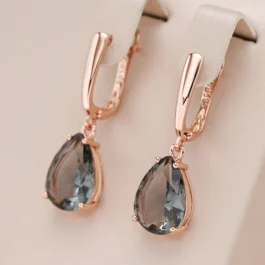 Grey Crystal Water Drop Earrings