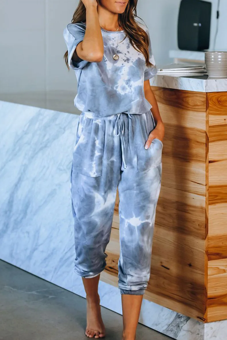 Model wearing a cozy Tie Dye Loungewear Pajama Set
